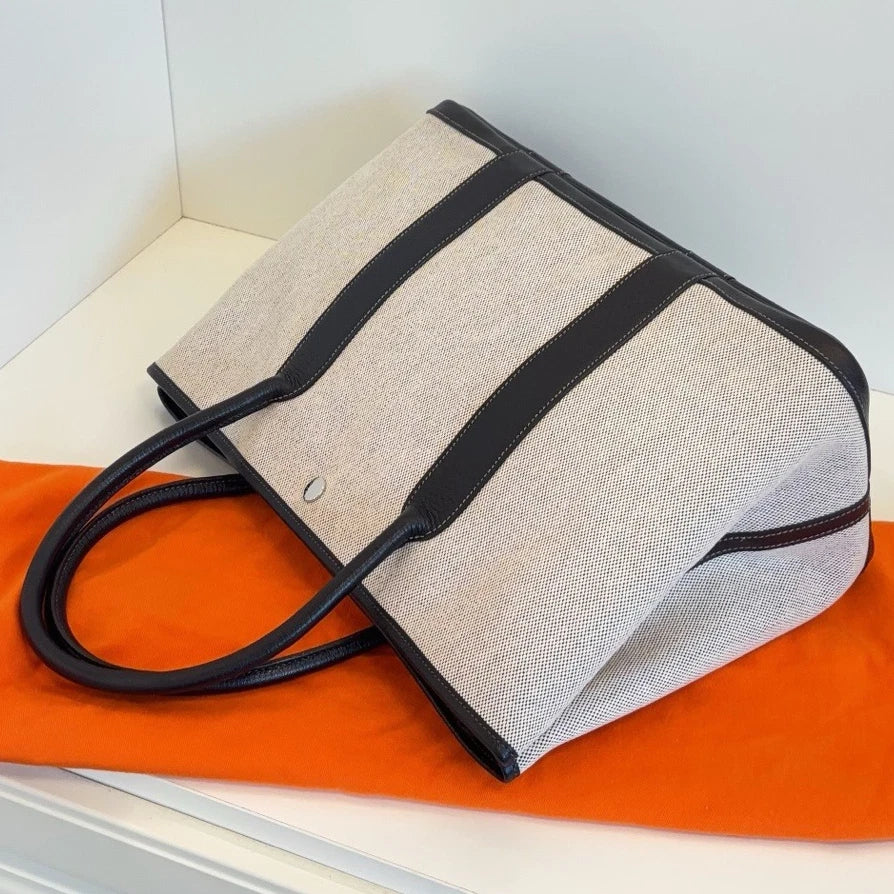 Hermes Garden Party 36 Tote Top Handle Bag White Black Women Classic