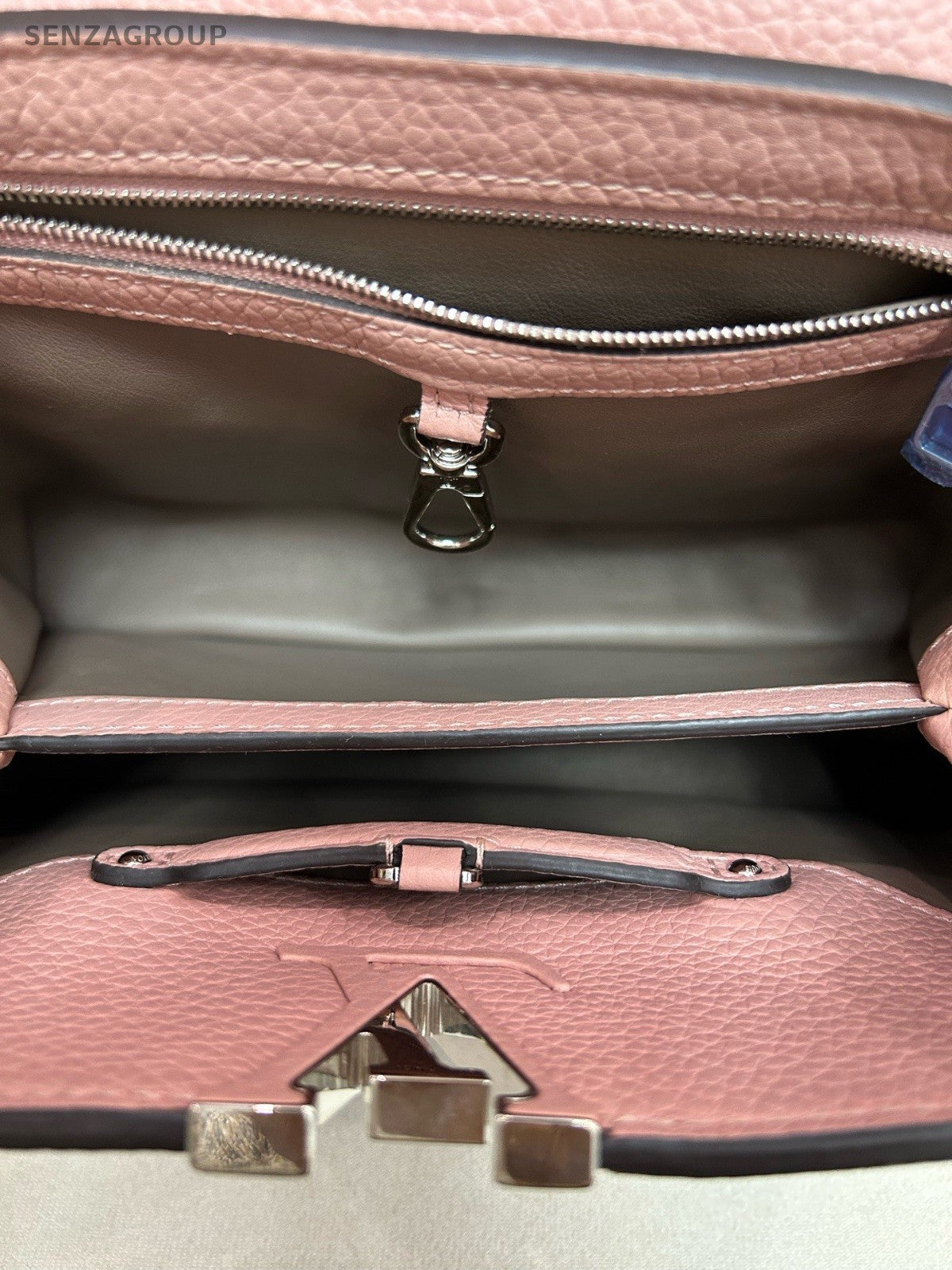Louis Vuitton Capucines BB Top Handle Bag Crossbody Pink Silver Used Women