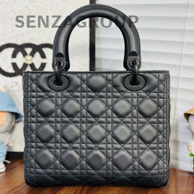 Dior Lady Dior Cannage Handbag Shoulder Bag Black Classic Women's