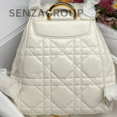 Dior Caro Backpack White Gold Lambskin Cannage Pattern Women's Fashion