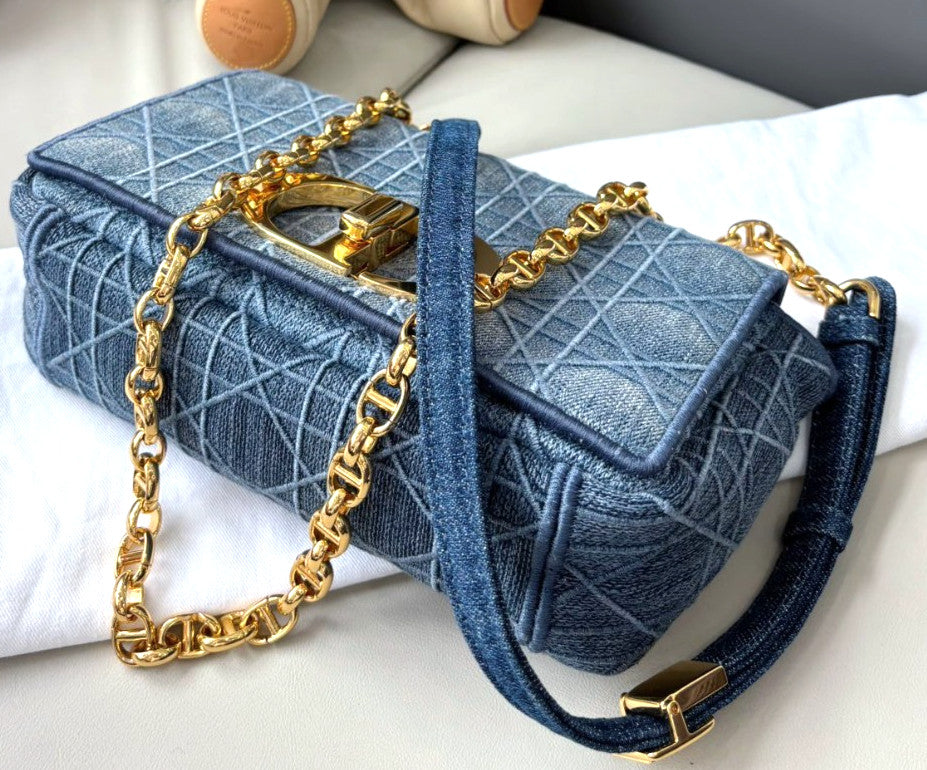 Christian Dior Caro Denim MM Shoulder Handbag Chain Strap  Women