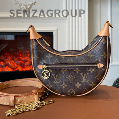 Louis Vuitton Loop Monogram Canvas Chain Shoulder Bag Brown Gold