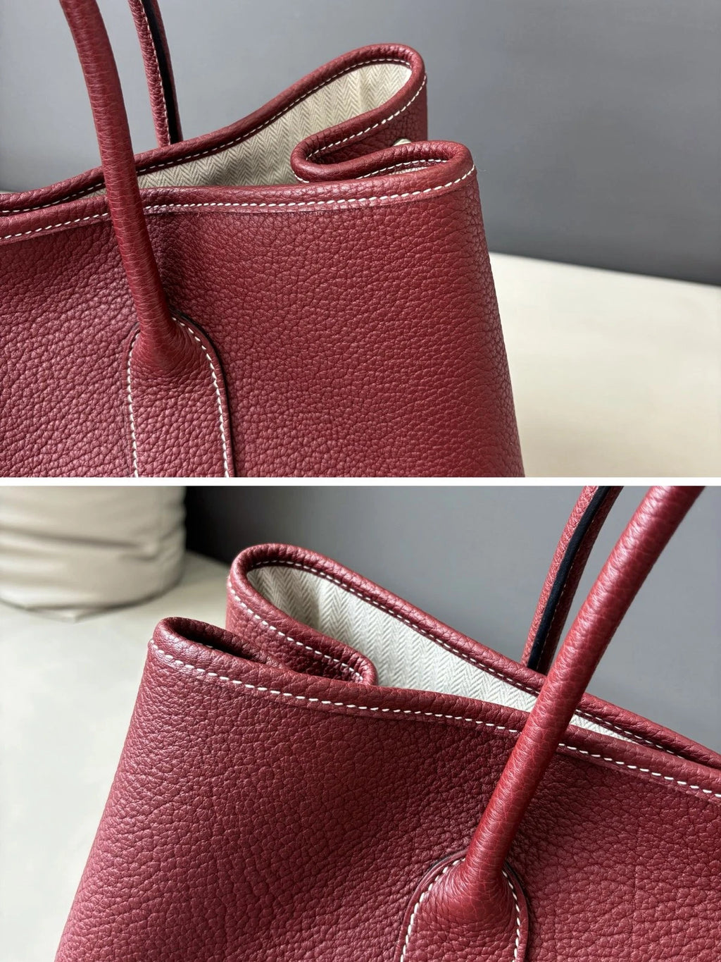 Authentic Hermes Garden Party36 Red Tote Handbag Silver Hardware