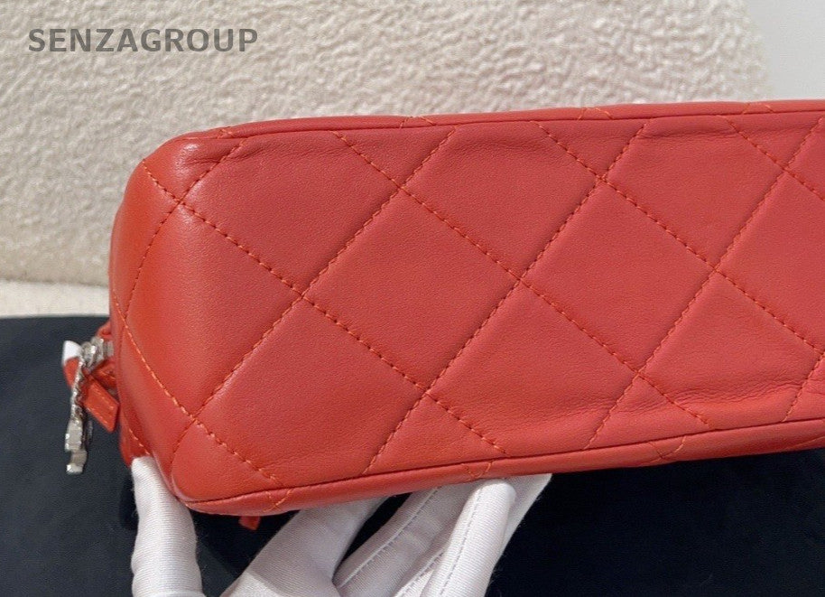 CHANEL Diamond Pattern Chain Shoulder bag Red Silver Women