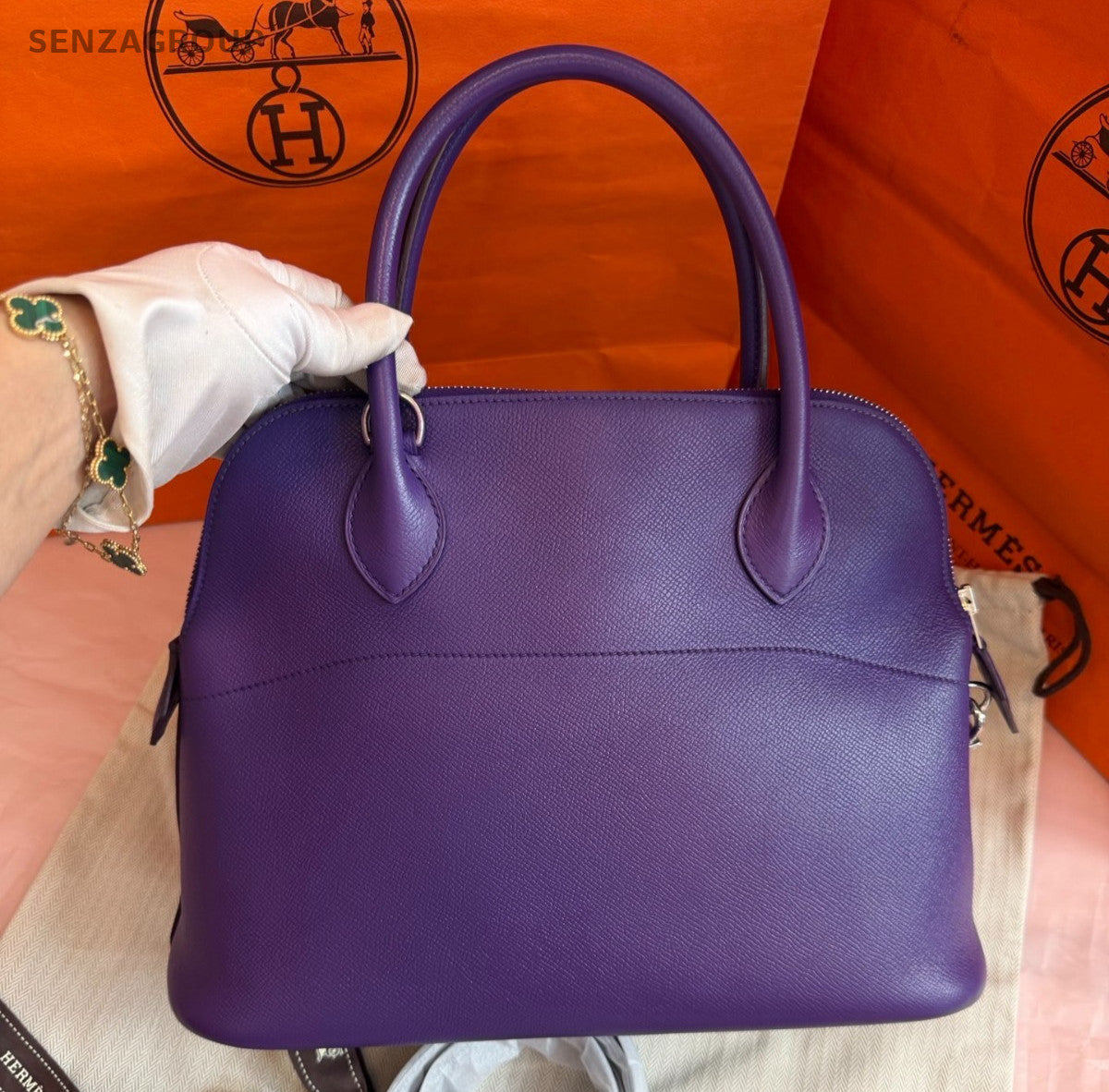 Hermes Bolide31 Top Handle Bag Shoulder Bag Crossbody Purple Silver Women