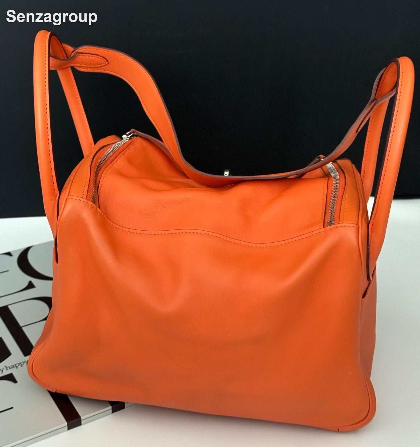 Hermes Lindy30 Top Handle Shoulder Bag Orange Silver Women Classic Fashion