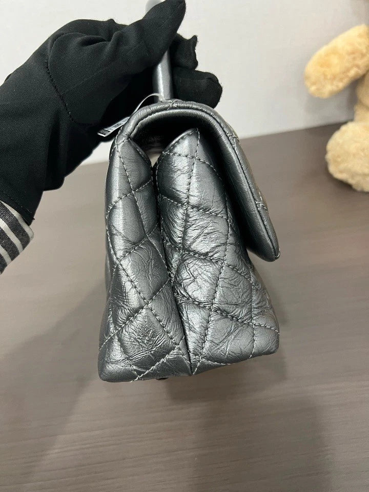 Authentic CHANEL Silver Gray Coco Handle Small Handbag For Women
