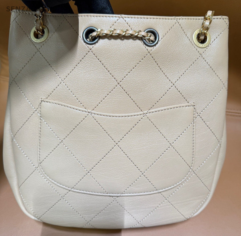 Chanel Diamond Drawstring Bucket Calfskin Chain Shoulder Bag Crossbody Women