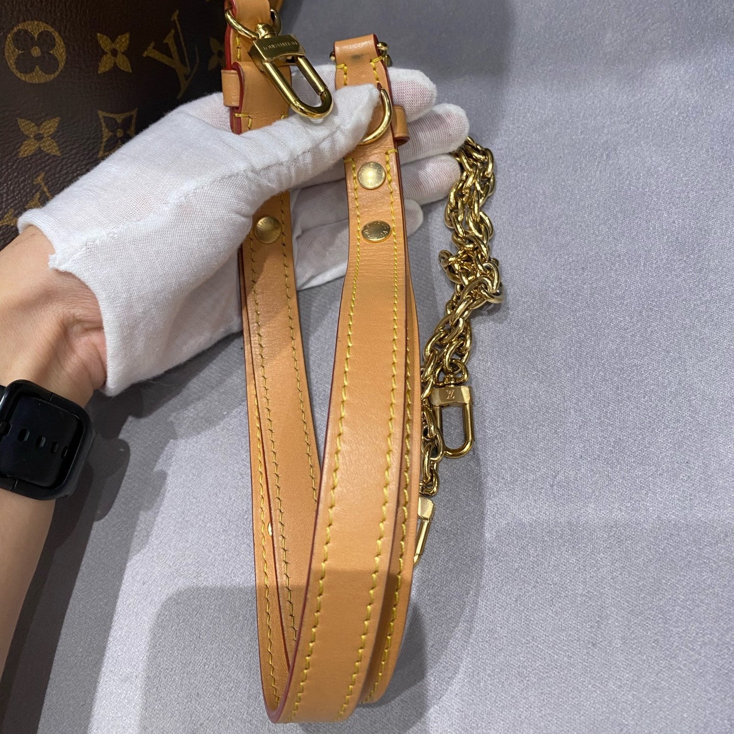 Louis Vuitton Monogram Pochette Accessoires Chain Crossbody Bag Brown Gold