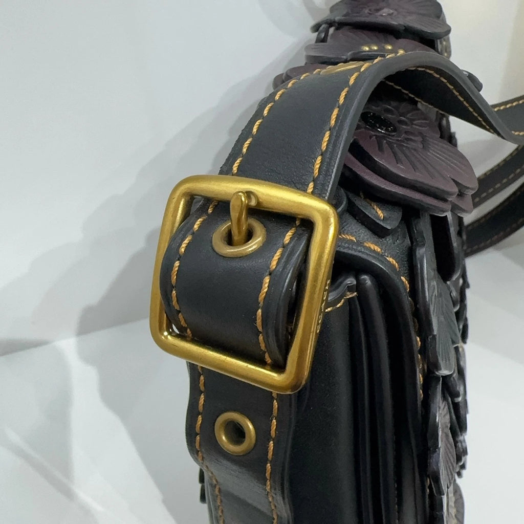 Coach Genuine Leather Camellia Limited Saddle Shoulder Crossbody Bag For Women