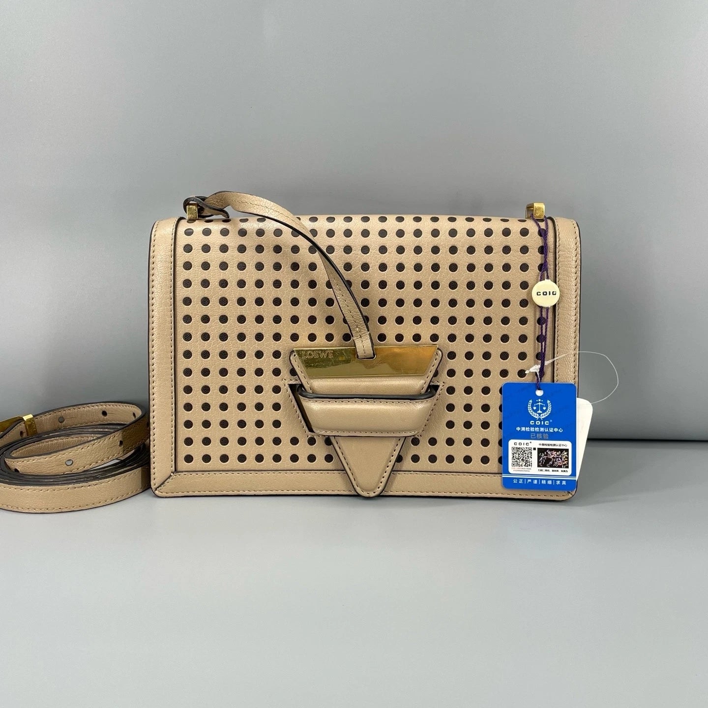 Loewe Medium Cutout Barcelona Beige Shoulder Bag For Women