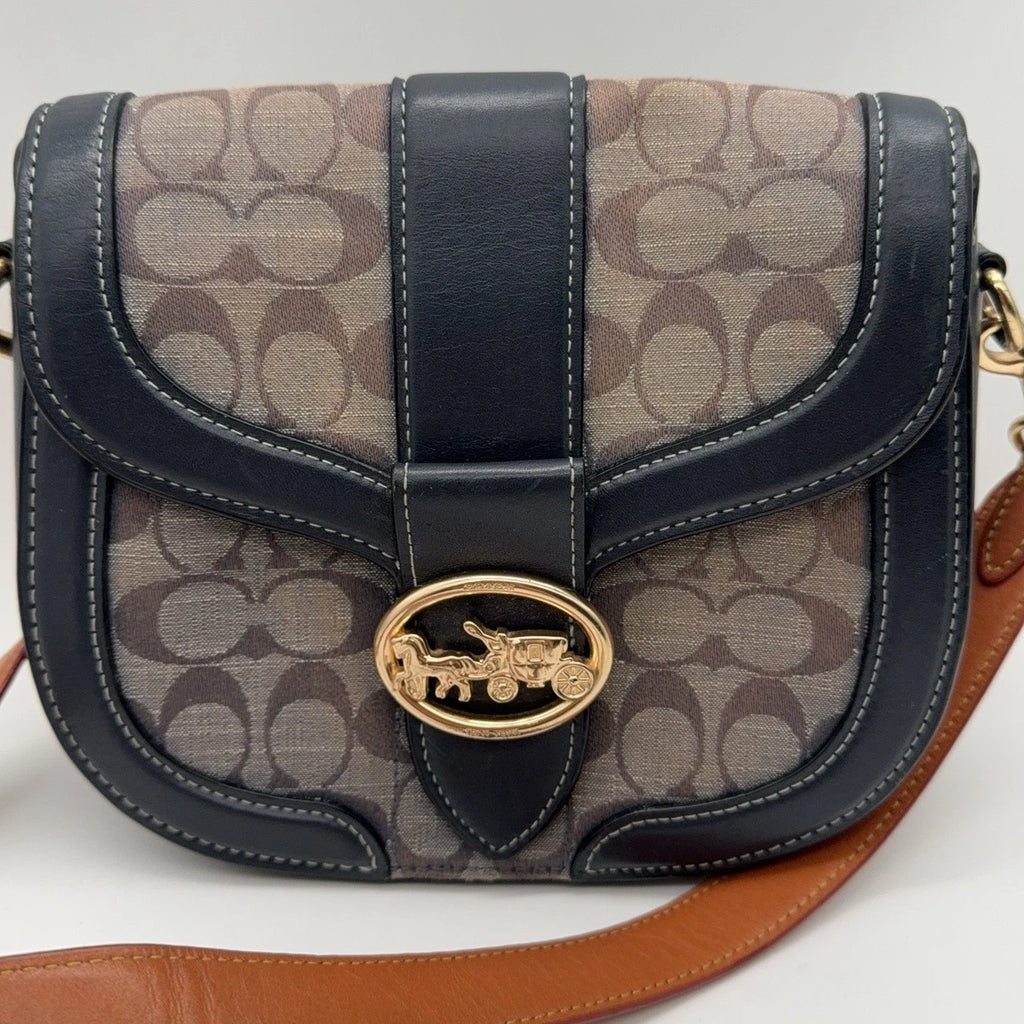 Coach Navy Signature Canvas Saddle Shoulder Crossbody Bag For Women