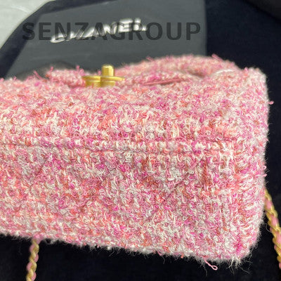 Chanel 24P Kelly Tweed Pink Gold Chain Shoulder Bag Women's Fashion