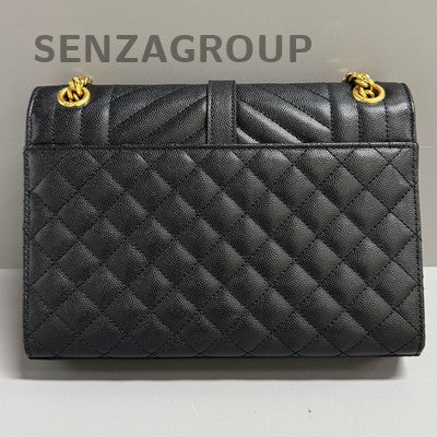Saint Laurent Black Gold Caviar Envelope Chain Shoulder Bag Classic Women