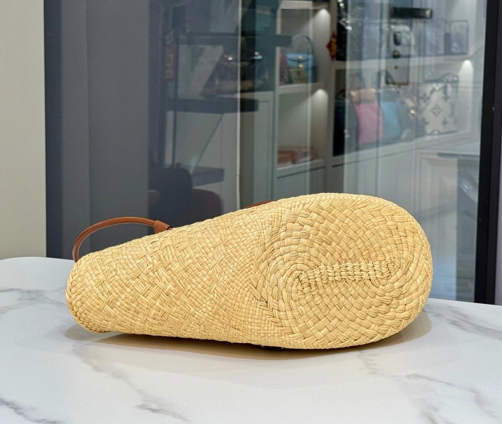 Loewe Women Palm Leaf Leather Woven Basket Shoulder Bag