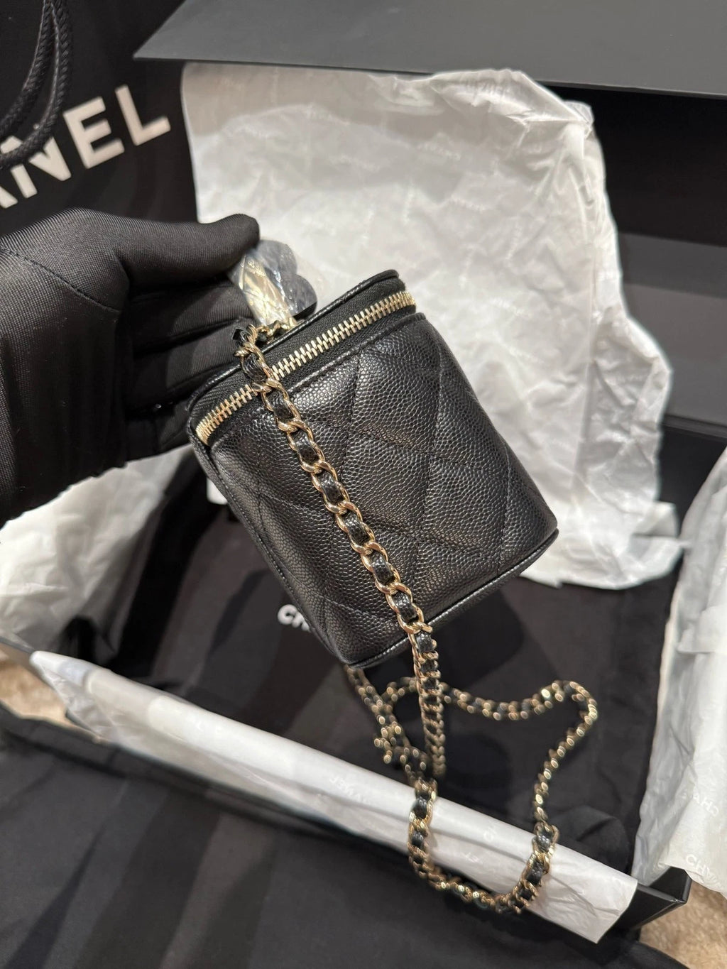 New Chanel Coco Crush Black Gold Calfskin Crossbody Bag For Women