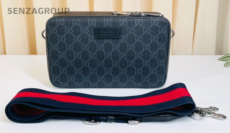 GUCCI Monogram Logo Camera bag Black Gray Shoulder Handbag