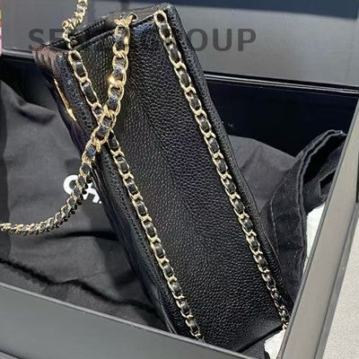 Chanel Black Gold Mini Tote Quilted Chain Shoulder Crossbody Handbag