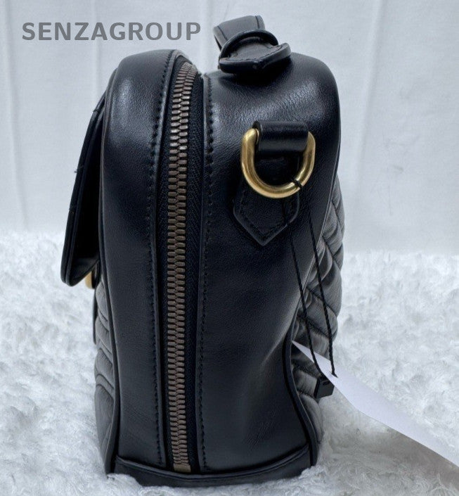 Gucci Marmont 2Way Shoulder Bag Crossbody Black Gold Women Classic Fashion
