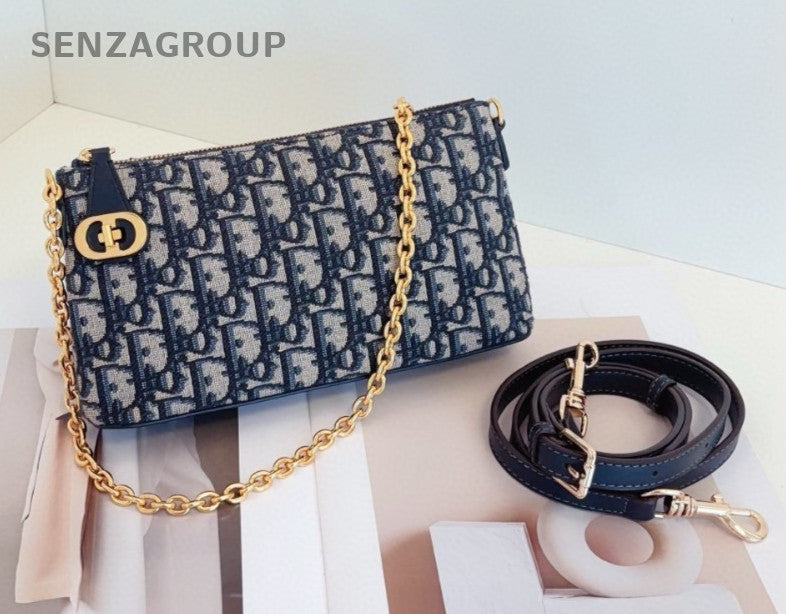 Christian Dior 30Montaigne Oblique Chain Shoulder Bag Black Gold Women Classic
