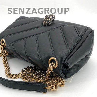 Bvlgari Serpenti Cabochon Chain Shoulder Bag Black Gold Classic Women