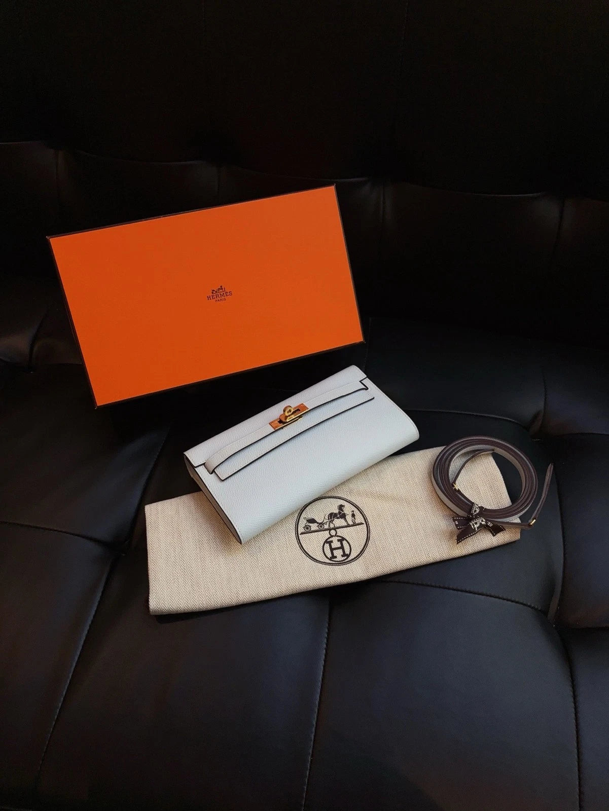 Hermes Kelly Togo Crossbody Bag Women's Purse Blue Gold Lock