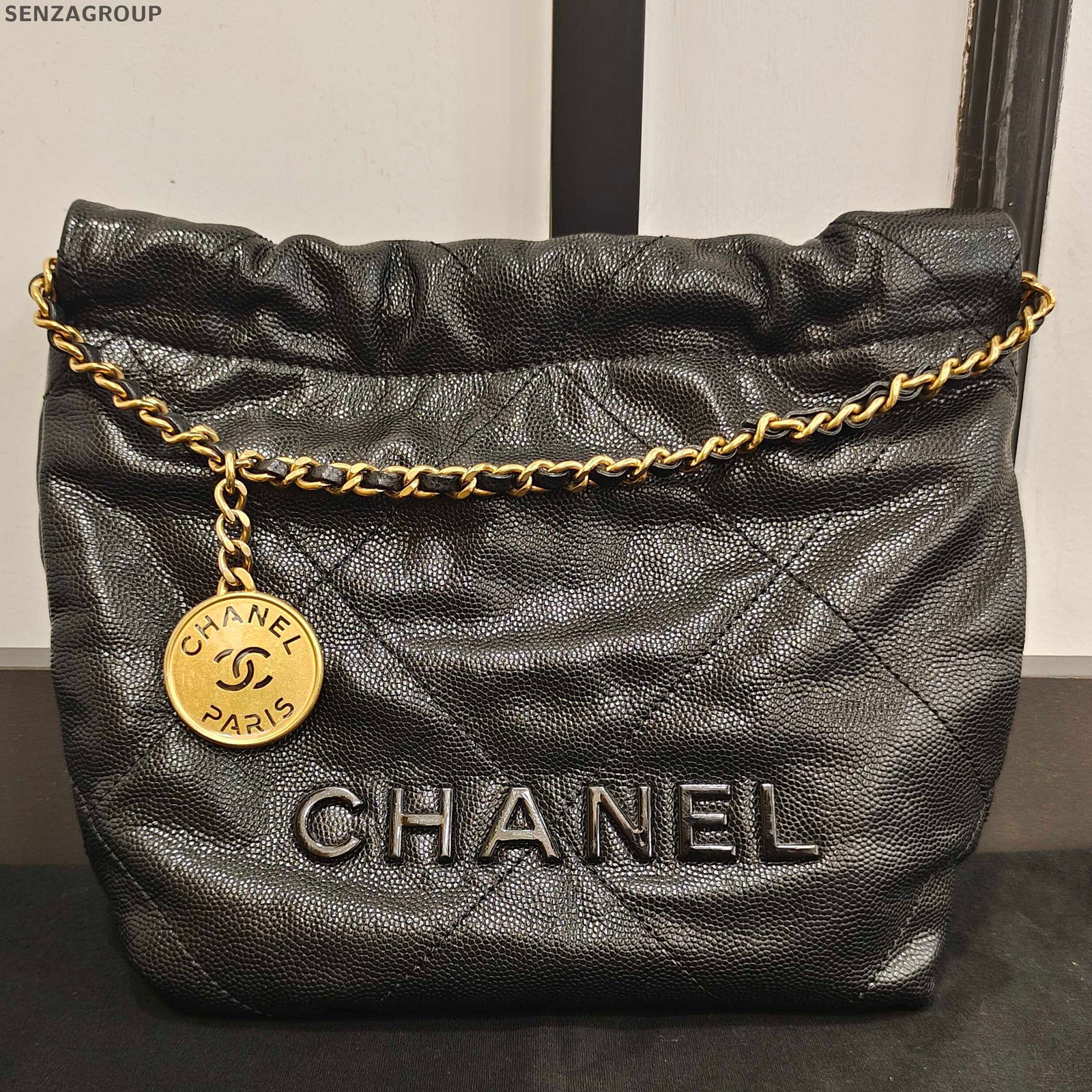 Chanel 22 Bag Mini Black Gold Chain Shoulder Bag Quilted Classic