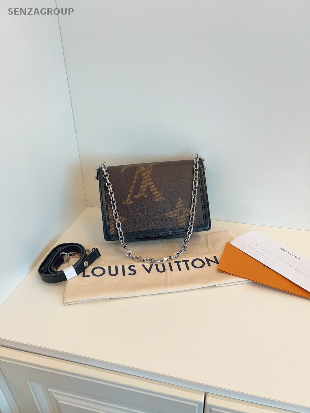 LOUIS VUITTON Monogram Black Brown Dauphine MM Shoulder Bag