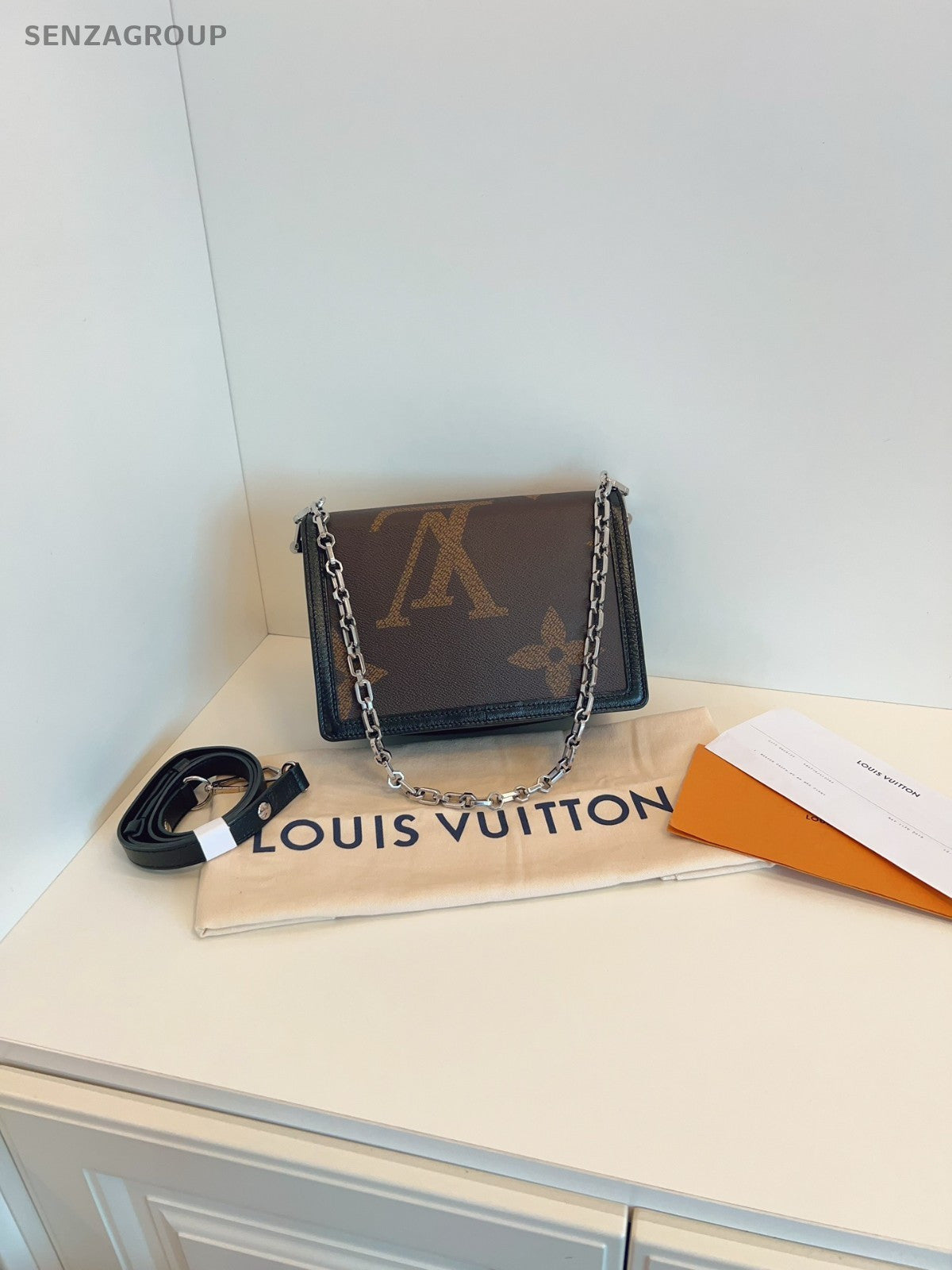 LOUIS VUITTON Monogram Black Brown Dauphine MM Shoulder Bag