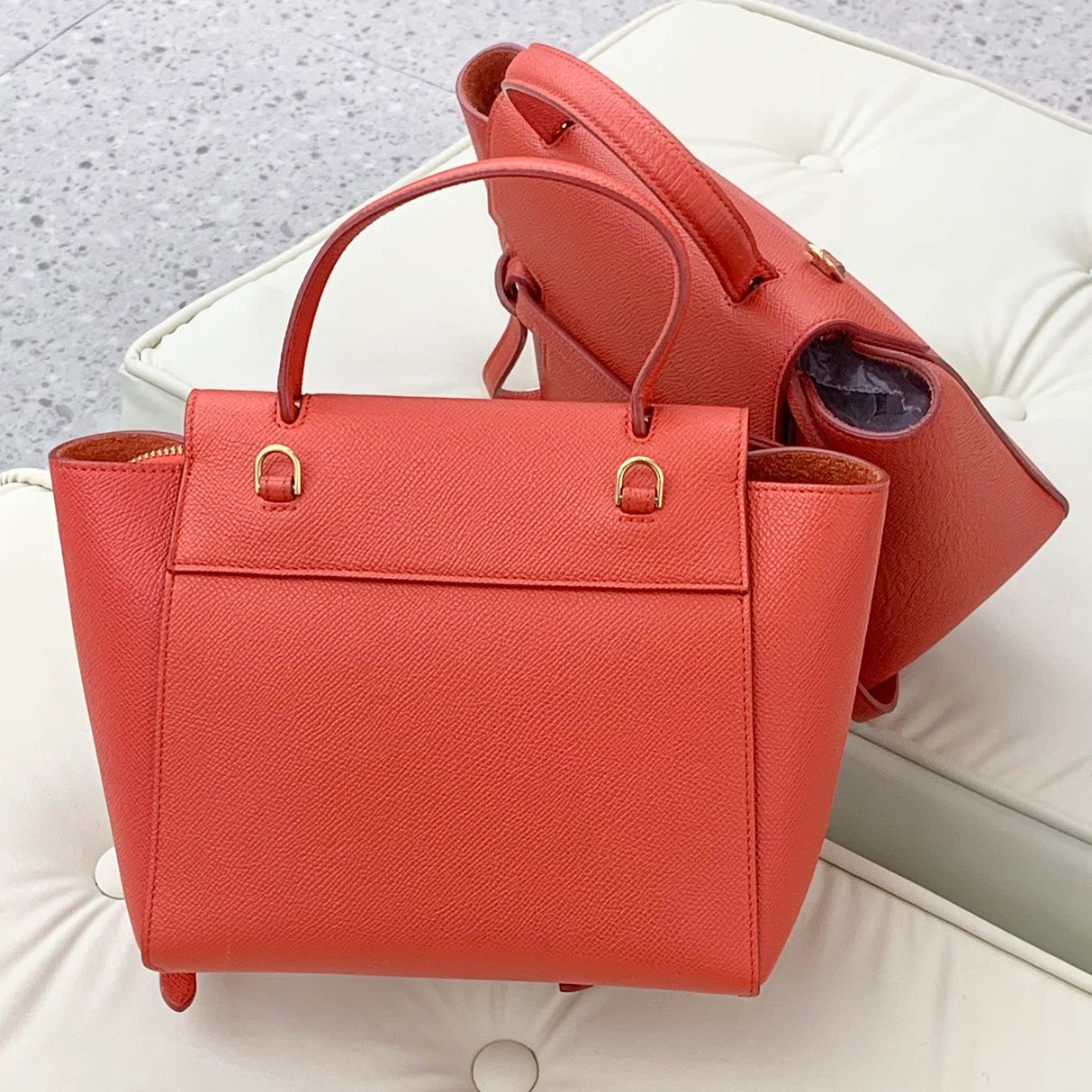 Celine Belt Mini Top Handle Bag Shoulder Crossbody Bag Red Women S