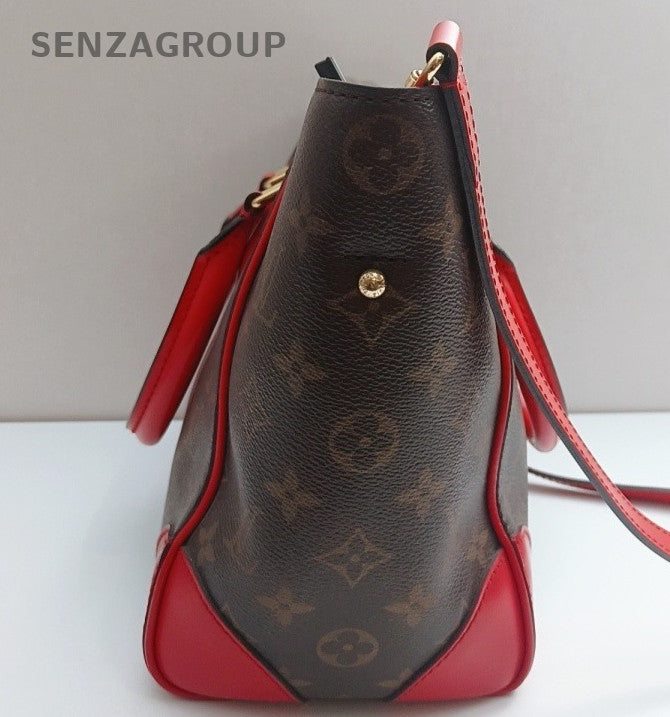Louis Vuitton Monogram Tote Shoulder Bag Brown Red Women Classic