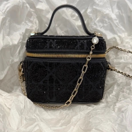 Christian Dior Lady Dior Cannage Vanity Case Top Handle Crossbody Bag Women D