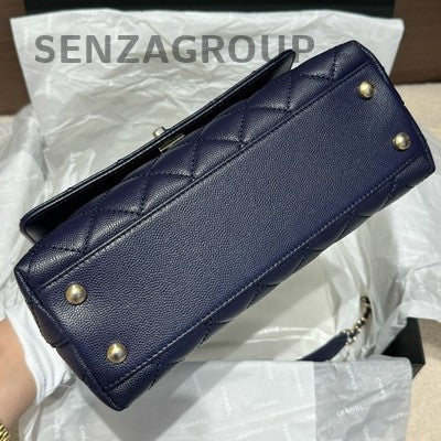 Chanel Navy Blue Calfskin Small Coco Handle Bag Gold Chain Shoulder Crossbody