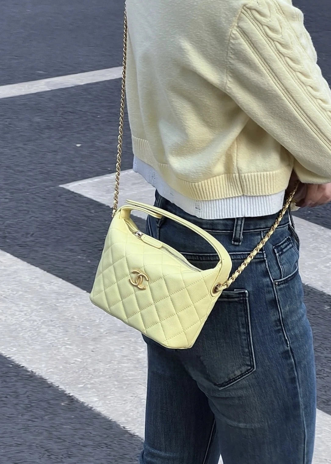 CHANEL Yellow Calfskin Logo Top Handle Lunch Box Bag For Women