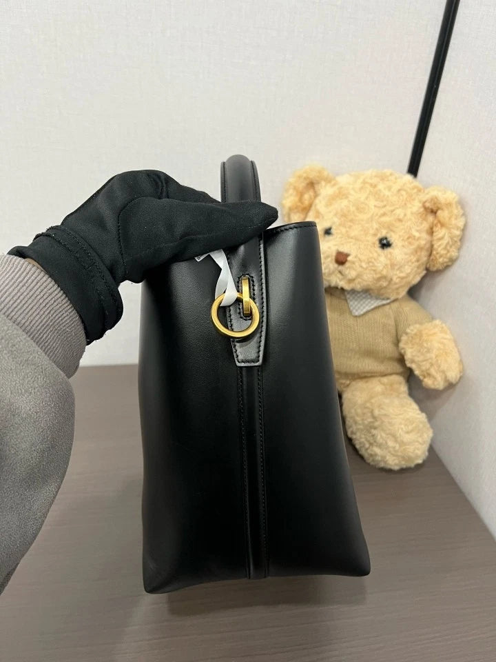 YSL Black Leather Large Bucket Bag For Women