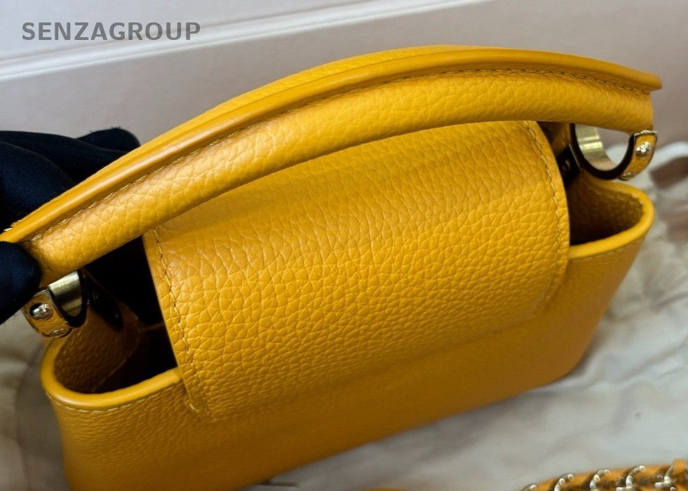 Louis Vuitton Capucines Mini Top Handle Bag Crossbody Yellow Gold Women Fashion