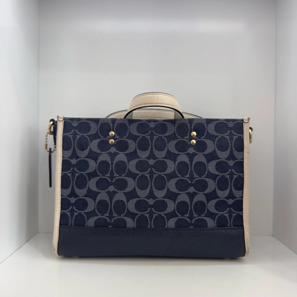 Coach Women Denim Blue Monogram Shoulder Handbag Crossbody Bag