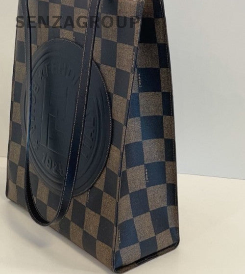 Fendi Pecan Monogram Vintage Logo Tote Shoulder Bag Brown Black Women Classic