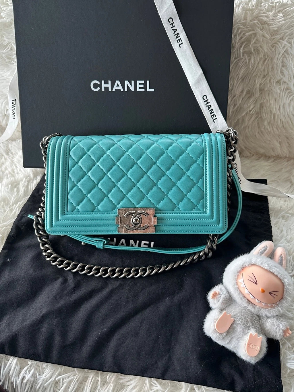 CHANEL Leboy Lambskin Turkish Blue Shoulder Crossbody For Women