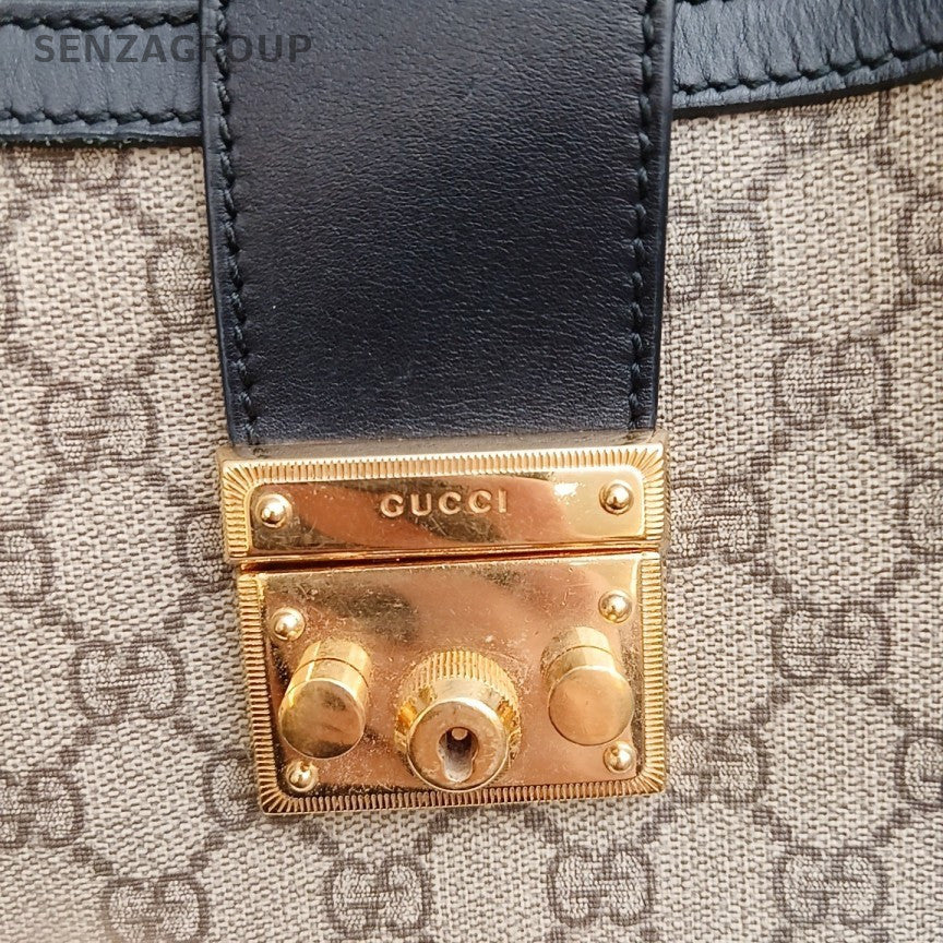 Gucci Padlock MM Chain Shoulder Bag Beige Black Gold Women Classic Fashion