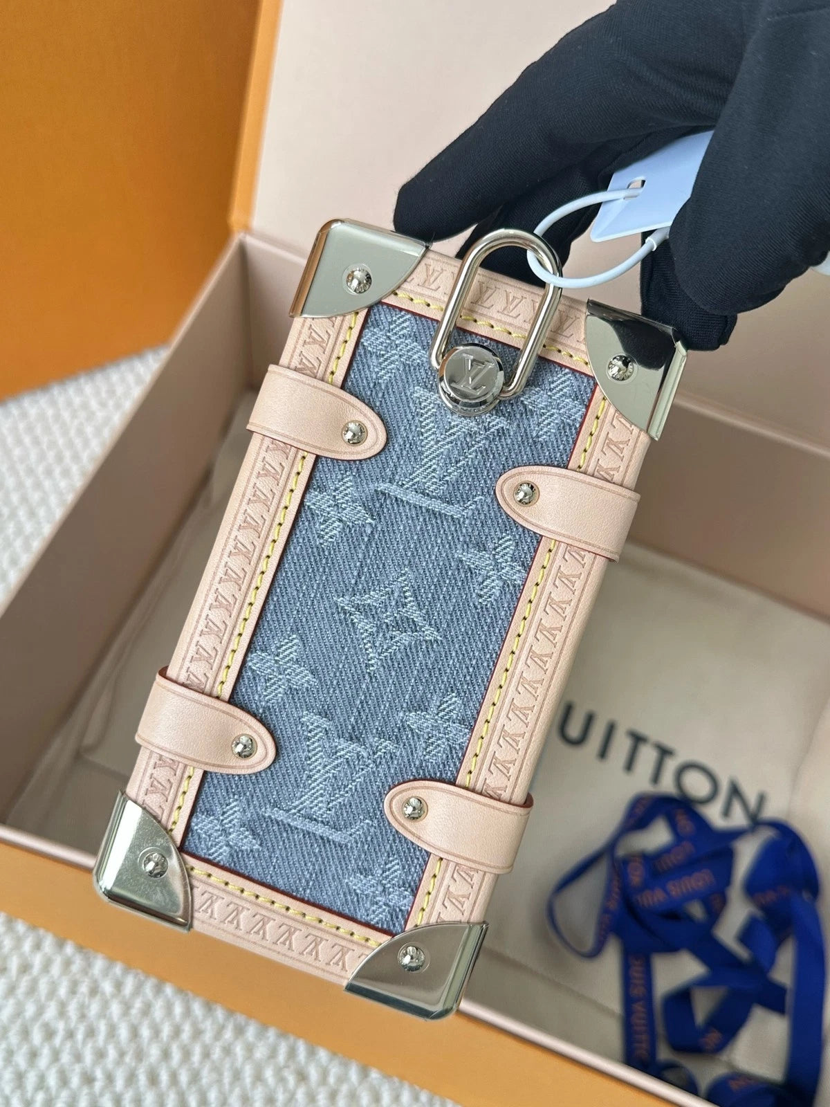 Louis Vuitton Light Blue Denim Medium Side Trunk Bag Excellent