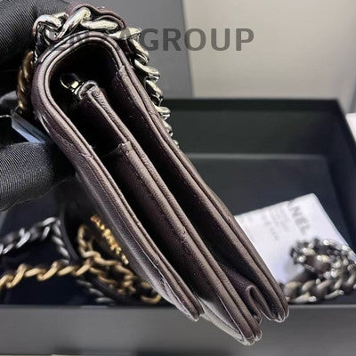 Chanel 19 Bag WOC Brown Gold Quilted Chain Crossbody Shoulder Bag