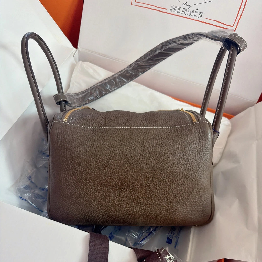 New Hermes Lindy26 Gray 2Way Handbag Shoulder Bag Gold Hardware