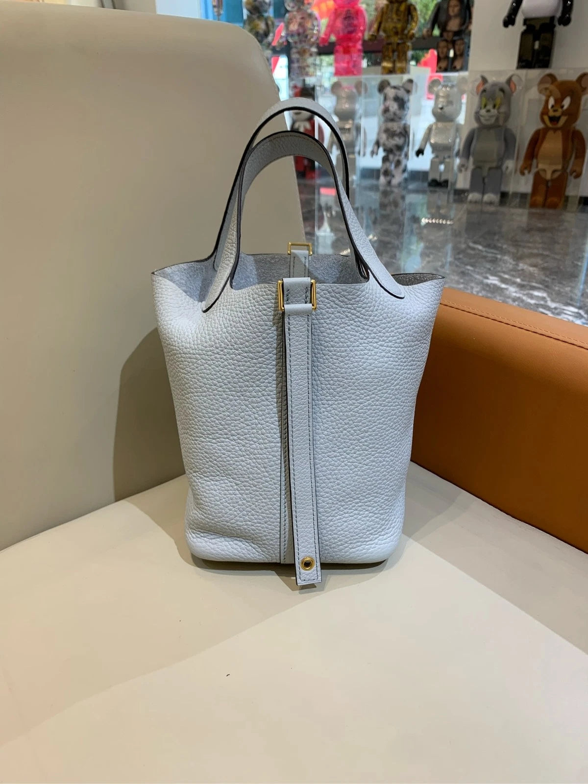 Hermes Picotin18 Blue Leather Bucket Bag For Women