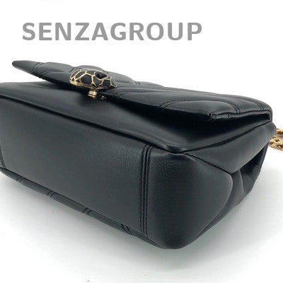 Bvlgari Serpenti Cabochon Chain Shoulder Bag Black Gold Classic Women