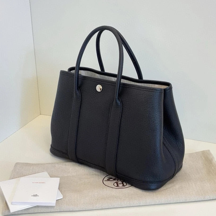 Hermes Garden Party30 Top Handle Bag Black Silver Used Women Classic