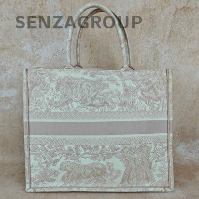 Dior Book Tote Pink Zoo Embroidery Large Tote Bag Women's Handbag
