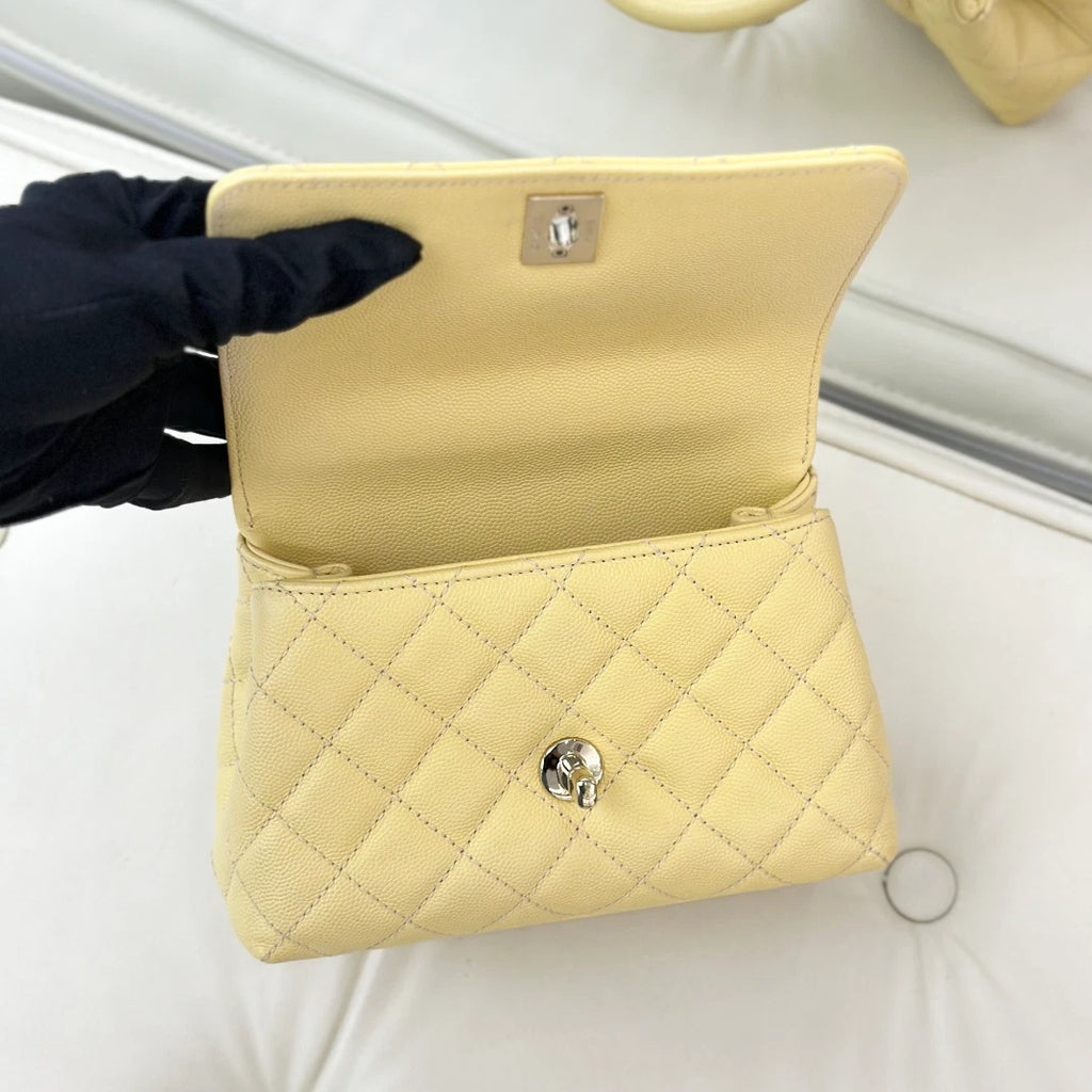 Chanel Coco Handle Mini Calfskin Top Handle Chain Crossbody Yellow Gold S