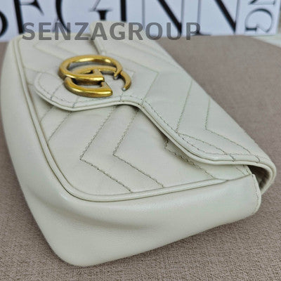 Gucci Marmont Mini Chain Shoulder Bag in White Gold - Women's Fashion