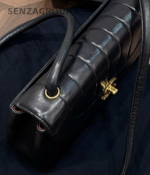 Chanel Classic Flap Lambskin Vintage Shoulder Bag Crossbody Black Gold Women